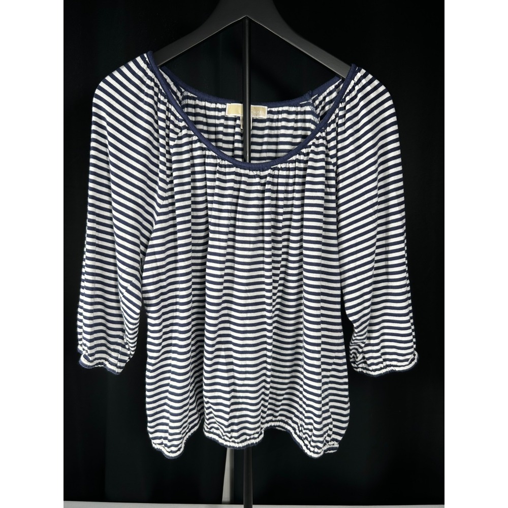 Michael Kors Navy White Striped 3/4 Sleeve Top‎ Plus Size 2X  Workwear Blouse